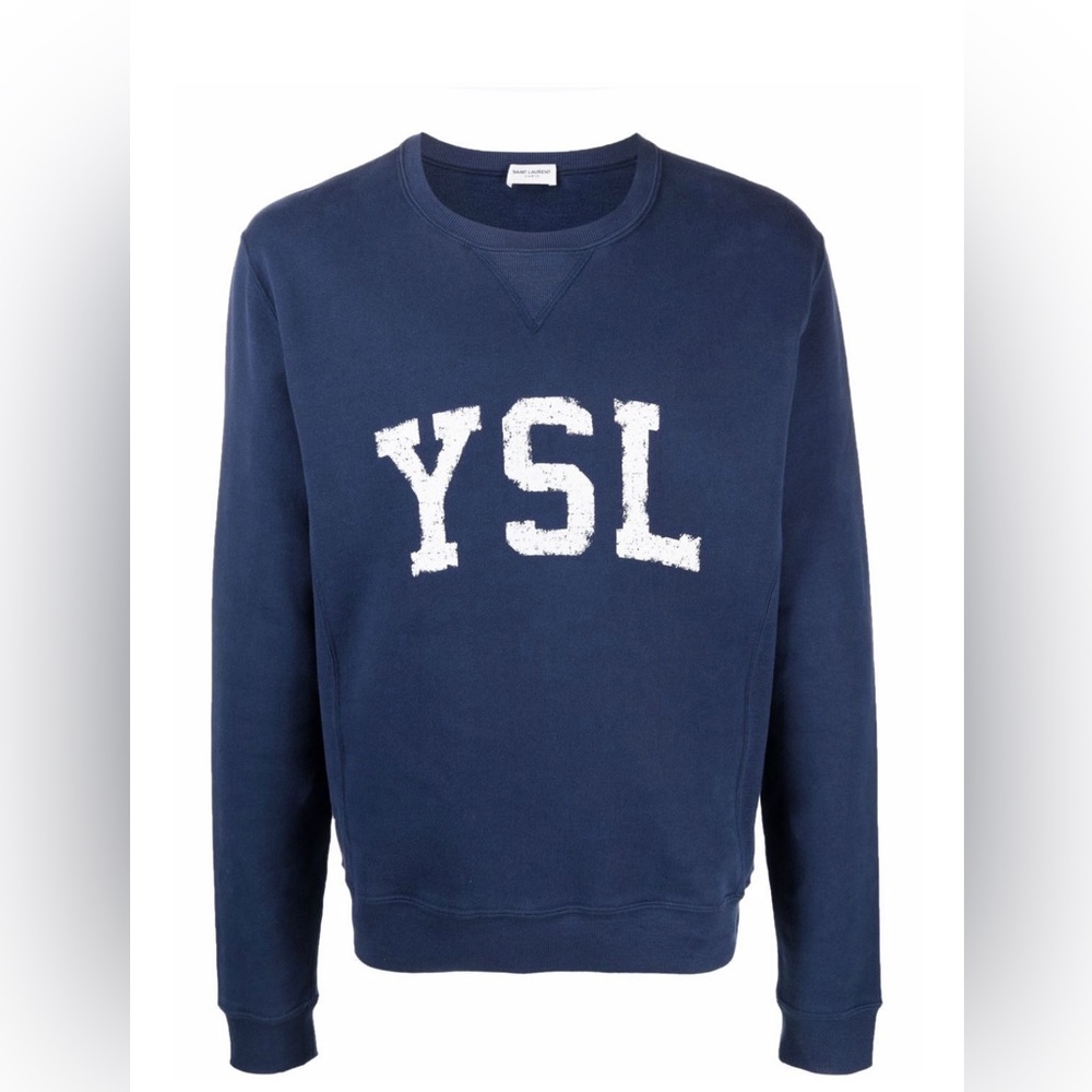 Used Blue YSL Sweater logo print cotton sweatshirt